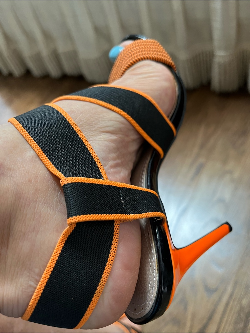 Charles David Black Sandals with Orange Trim Stiletto Heels